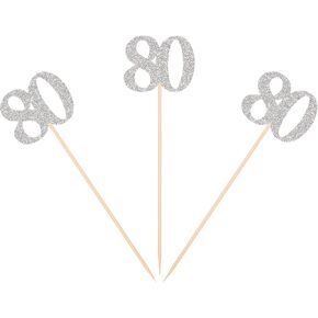 Pack of 10 Silver Glittery 80th Birthday Centerpiece Sticks Number 80 Table Topper Adult Birthday Anniversary Pary Decorations