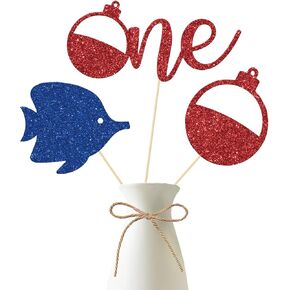 Ofishally One Centerpieces Sticks, Fishing Theme Baby 1st Birthday Party Decorations, Gone Fishing Theme Party Decoration, Little Fisherman The Big One Baby Shower Party Supplies 12 Pieces Red Blue
