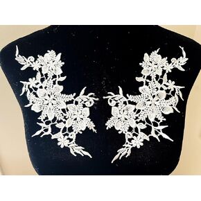 PEPPERLONELY 1 Pair Fine Lace Fabric Patches Embroidered Trim Applique Decor Dress Decoration, Red, 20 X 9cm (8 x 3.5 Inch)