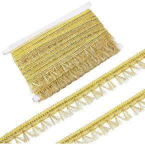 FINGERINSPIRE 15 Yards Silver Metallic Lace Trim with Short Tassel 1-1/8 inch Wide Polyester Metallic Ribbons Chainette Fringe Sewing Trim for Clothes Curtain Pillow DIY Craft Decoration