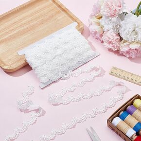 PLIGREAT 15 Yards White Lace Trim 0.9 Inch Wide Scalloped Embroidery Lace Narrow Venice Lace Trim Fabric Embroidery Lace Ribbon for Sewing Wedding Dress Gift Wrapping Decorations Christmas Home Decor