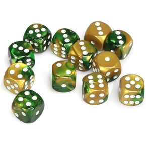 DND Dice Set-Chessex D&D Dice-16mm Gemini Gold, Green, and White Plastic Polyhedral Dice Set-Dungeons and Dragons Dice Includes 12 Dice – D6, Various (CHX26625)