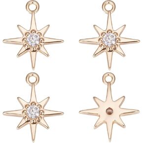 Beebeecraft 1 Box 20Pcs North Star Charms 18K Gold Plated Star Pave Cubic Zirconia Pendant Charms Small Jewelry Making Findings 10.5x8.5mm for DIY Bracelet Necklace Earring Making