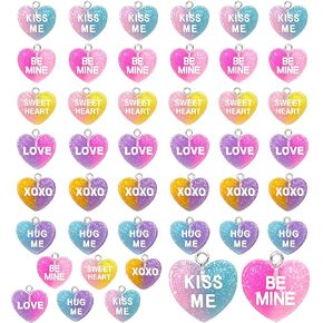36 Pcs Valentine Heart Charm Resin Candy Heart Charm Pendant for Necklace Bracelet DIY Jewelry Making