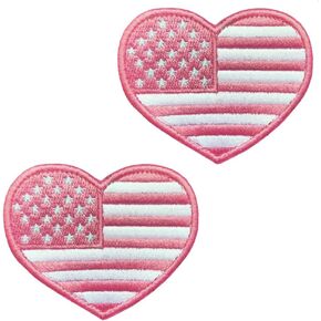 2 Pcs American Flag Patch Compatible Love & Heart Shape Flag Patch Embroidered Applique Fastener Hook Loop Girls USA Emblem Patches for Bags,Caps,Jeans,Clothes,Vests Uniforms