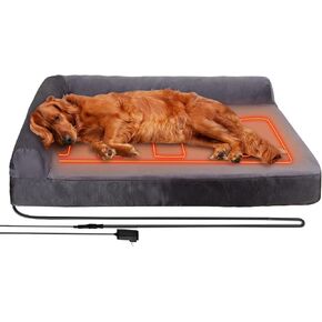 HEATFOX Upgraded Heated Dog Bed L Shaped Chaise,24V Safe Voltage Arthritis Dog Bed with Memory Foam, Heated Pet Bed with Waterproof Cover for Medium, Large Dogs/L