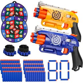 2 عبوة Blaster Guns Boys Toy للأطفال الذين تتراوح أعمارهم بين 3 سنوات ، و 80 رصاصة الرغوة الناعمة ، وهدفان وحزام معصم ، وهدايا ألعاب السلاح للأعمار من 8 إلى 12 عامًا.