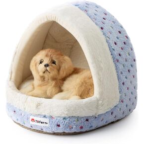 Tofern Dog Beds for Small Dog Cats Colorful Dots Pattern Striped Cute Fleece Warm Washable Igloo Pet Bed with Removable Cover