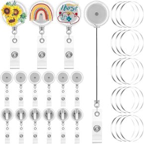Sabary 60 Pieces DIY Retractable Badge Holder Reels and Clear Circle Acrylic Sheet Badge Reel Blanks with Alligator Clips DIY Nurse Teacher Kids Students Gifts