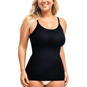 ATTLADY 2Pcs Compression Tank Tops for Women, Black High Shaping V-Neck Cami, Shapewear Tummy Control Camisole