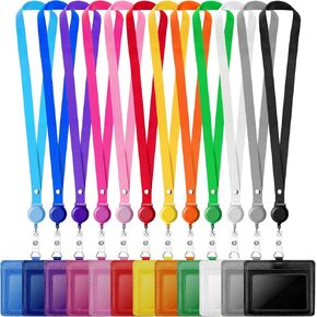 12 Pack ID Badge Holders with Retractable Lanyards Colorful Retractable Lanyards with Vertical Leather ID Badges for Office, School, Travel