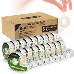 Clear Tape with Dispenser - 18 Pack Frosted Writable Invisible Tape for Home, Office, School, Gift Wrapping, Paper Repair - 7/10" x 800"