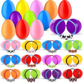 Letapapa 24 Pcs Easter Eggs Filled with Sports Ball Bracelets, Adjustable Sports Bracelets Toys for Toddler Easter Basket Stuffers, Easter Egg Hunt, Easter Party Favors Classroom Prizes for Kids Boys