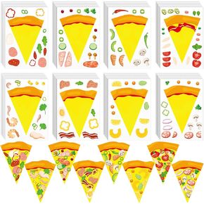 Zonon 48 Sheets Make Your Own Stickers for Kids Make a Face Decals with 8 Designs Game Party Favors Birthday Gift School Activity Reward Sticker for Gift DIY Craft Project (Pizza)