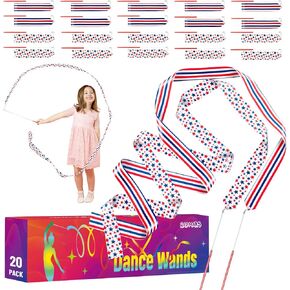 20 Pack Ribbon Dancer Wands for Kids, Rainbow Streamers, Party Favors Goodie Bags Stuffers, Girls Birthday Gifts for Dance Gymnastics Pretend Play Princess Cat