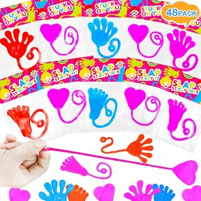 Sticky Hands Party Favors Gifts for Kids School Classroom,48 Pack Sticky Hands,Feet & Hearts Toys for Toddlers,Non Candy Goodie Bag Easter Basket Egg Fillers Stuffers Treats Trinkets Prizes for Class