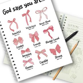Trendy Pink Bow Spiral Notebook,Trendy Girly Style Spiral Notebooks，God Says You Are Beautiful Notebook，Christian Religious Journal Notebook，Preppy Bow Spiral Notebook,Inspirational Notebooks