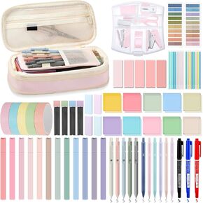 60 Pcs Aesthetic Office Supplies Pencil Case with Highlighter Gel Pen Mechanical Pencil 1220 Sheets Transparent Sticky Note Tabs Mini Book Annotation Stationery Kit(Light Green)
