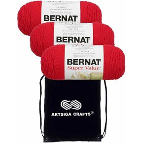 Bernat Super Value Solid Winter White 164053-7407 (6-Skeins - Same Dye Lot) Worsted Medium #4 Acrylic Yarn for Crocheting and Knitting with Project Bag