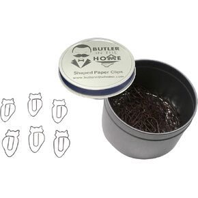 Butler in the Home 100 Count Owl Shaped Paper Clips Great for Paper Clip Collectors or Office Gift - Comes in Round Tin with Lid and Gift Box (Brown)