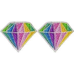 Set 2 of Small Cute Mini Colorful Diamond Sign Symbol Logo Emblem Badge Decal Decorative Repair Costume Applique Sew Iron on Embroidered Patches (IRON-DIAMOND-CLR-01PP-MINI2)