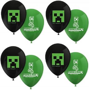 Procos Minecraft Pack Of 8 Party Balloons Diameter 21 cm, Printed, Green, Black, Latex Balloons, Birthday, Decoration