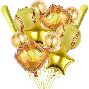 Softball Party Balloons,12pcs Softball Glove Foil Balloons, Balloons,Bat Balloons confetti balloons for Sports Theme Supplies Gender Reveal Baby Shower Decoration,Boys Girls Birthdays Party Supplies