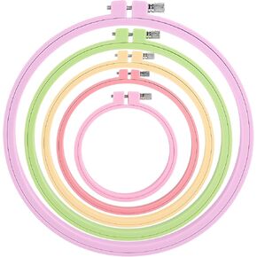 Framendino, 5 Pack Size Round Embroidery Hoops Plastic Cross Stitch Hoop Reusable Frames Rings for DIY Sewing Project (5 Colors)