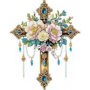 KEYIFA Diamond Art The Cross Diamond Painting Kits for Adults, Special Shaped Rhinestone Vintage Diamond Painting Kit with Tools, Partial Drill Gems Art Craft for Home Wall Decor 12x12 inch