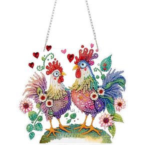 GUMITOON Diamond Art Kits for Adults Ornaments-Chicken Diamond Art Paintings Suncatchers-Full Drill Diamond Dots Paintings for Beginners, Round 5D Paint with Diamonds Art Accessories Gem DIY Deco