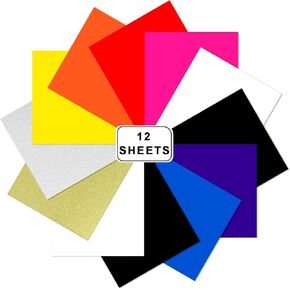 Mixeds HTV Heat Transfer Vinyl Bundle, 12Pack 12" x 10" Iron on Vinyl for T-Shirt, Transfer HTV Vinyl for Personalised Graphic Designs for Holiday Gifts, Team Apparel and More.