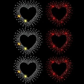 Set of 6 Silver and Red Bling Iron on 2.5' by 2.5' Heart and Love Rhinestones Patch Crystal Hotfix Heat Transfer DIY Applique