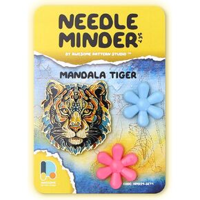 Awesome Pattern Studio Needle Minder Set - Mandala Tiger Magnetic Needle Minder + 2 Needle Threaders. Enamel Pin for Cross Stitch, Embroidery and Craft