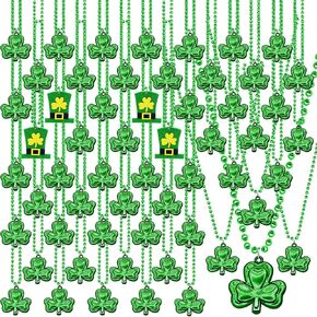 TURNMEON 100 Pack St Patricks Day Decorations,Shamrock Decor Bead Necklace Green Hat Necklace for St Patricks Day Accessories Dressing-up Party Favor Decor