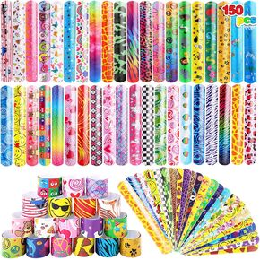 150 Pcs Slap Bracelets, Colorful Wristbands with Animal Hearts Print Design, Party Favors Slap Bracelets Bulk for Boys Girls Birthday Party Supplies