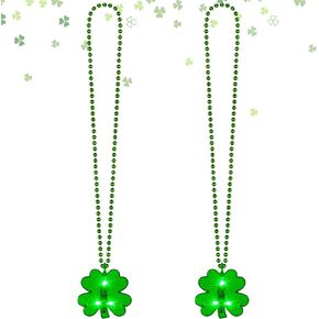 12Pcs St. Patrick's Day Beads, Light up St Patricks Green Necklace Accessories, Irish 3D Shamrock for Women, St Patricks Decorations Bulk Parade Procession Party Favor Celebrations
