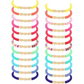 24 Pcs Valentine’s Day Colorful Friendship Bracelets Heart Beaded Bracelets for Women Stretch Surfer Beach Bracelets Cute Clay Beads Bracelets Stack Party Favors Valentine's Day