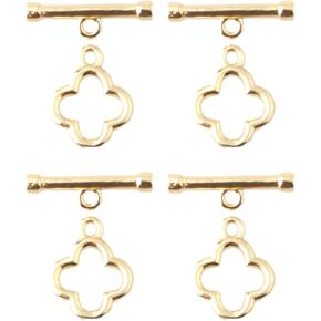 10 Sets 14K Real Gold Plated 12mm Clover Shape OT Toggle Clasps OT End Clasps Connectors Bar for Bracelet Necklace Jewelry Making