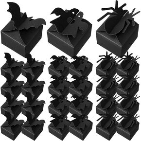 Cholemy 60 Pcs Black Halloween Party Treat Boxes Bat Ghost Candy Cookies Gift Box Spider Black Party Favor Boxes Cardboard Halloween Candy Container for Party Supplies Decorations, 3 Styles