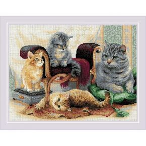 RIOLIS - Grey Cat 766, Cat Lovers Cat Cross Stitch Kits 8,27" x 11,81", Cross Stitch Kits for Beginners & Advanced, Crossstitching Kits Adult, Counted Stitching Kits, Cat Embroidery Kit