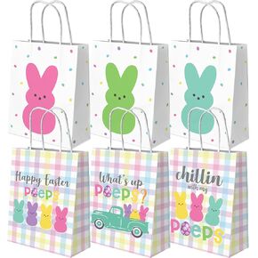 YGCTBVY Easter Gift Bags, Happy Easter Colorful Bunny Paper Bags with Handles,Multifunctional Reusable Non-Woven Shopping Bags Snack Cookie Bags for Spring Birthday Easter Party Supplies