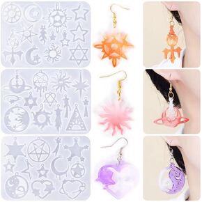 3PCS Resin Earring Mold Kit: Star, Moon, Sun, Heart Earring Molds for Epoxy Resin DIY Jewelry Making