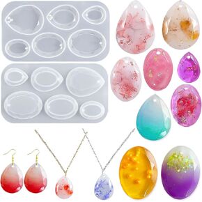 Szecl 2Pcs Water Drop Silicone Mold Faceted Gemstone Oval Pendant Resin Mold Earrings UV Resin Mold for Jewelry Making Tool Tear Drop Epoxy Resin Molds 12 Cavities Crystals Clear Resin Casting Mold