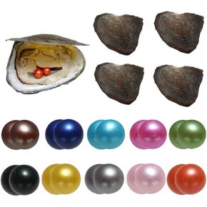 Cultured Pearls in Oysters, Pearl Oysters with Twins Pearls Inside Wish Pearl Oyster Anniversary Decoration for Women 10 Pcs/Lot (7-8mm)