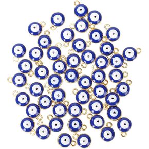 60Pcs Evil Eye Charms Turkish Blue Eye Gold Charm Women Bracelet Round Double-Sided Evil Eye Charm Pendant for DIY Jewelry Earring Necklace Craft Making(6mm)