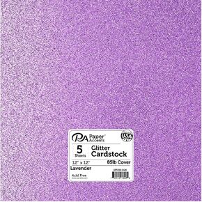 PA Paper Accents Glitter Cardstock 12" x 12" Lavender, 85lb Colored cardstock Paper for Card Making, Scrapbooking, Printing, Quilling and Crafts, 5 Piece Pack