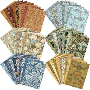 120 Pcs William Morris Floral Scrapbook Stationery Paper Set Vintage Greenery Flower Junk Journal Paper Retro Botanical A6 Paper for Scrapbooking Planner Supplies, 4.1 x 5.8 Inch