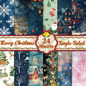 Christmas Pattern Scrapbook Paper Premium Specialty Paper 24 PCS Craft Paper Folded Flat for DIY Background Card Making Scrapbook Photo Album Decor