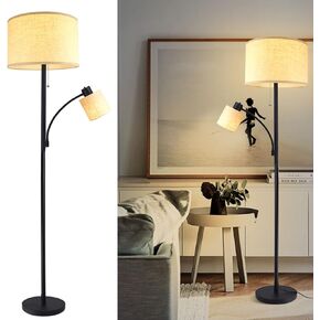 DLLT Rustic Floor Lamps for Living Room- Modern Tall Pole Light With Adjustable Reading Light, Vintage Standing Lamp for Contemporary Mid-Century Bedroom, Study Room, Fabric Shade E26(Bulb Included)