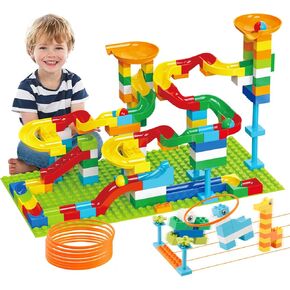 2-in-1 Kids Toys for 2 3 4 5 6 7 + Year Old Boys Girls Toddlers Upgrade Classic Big Bricks Marble Run Building Blocks, Toss Ring Games Compatible with All Major Brands for Christmas Birthday